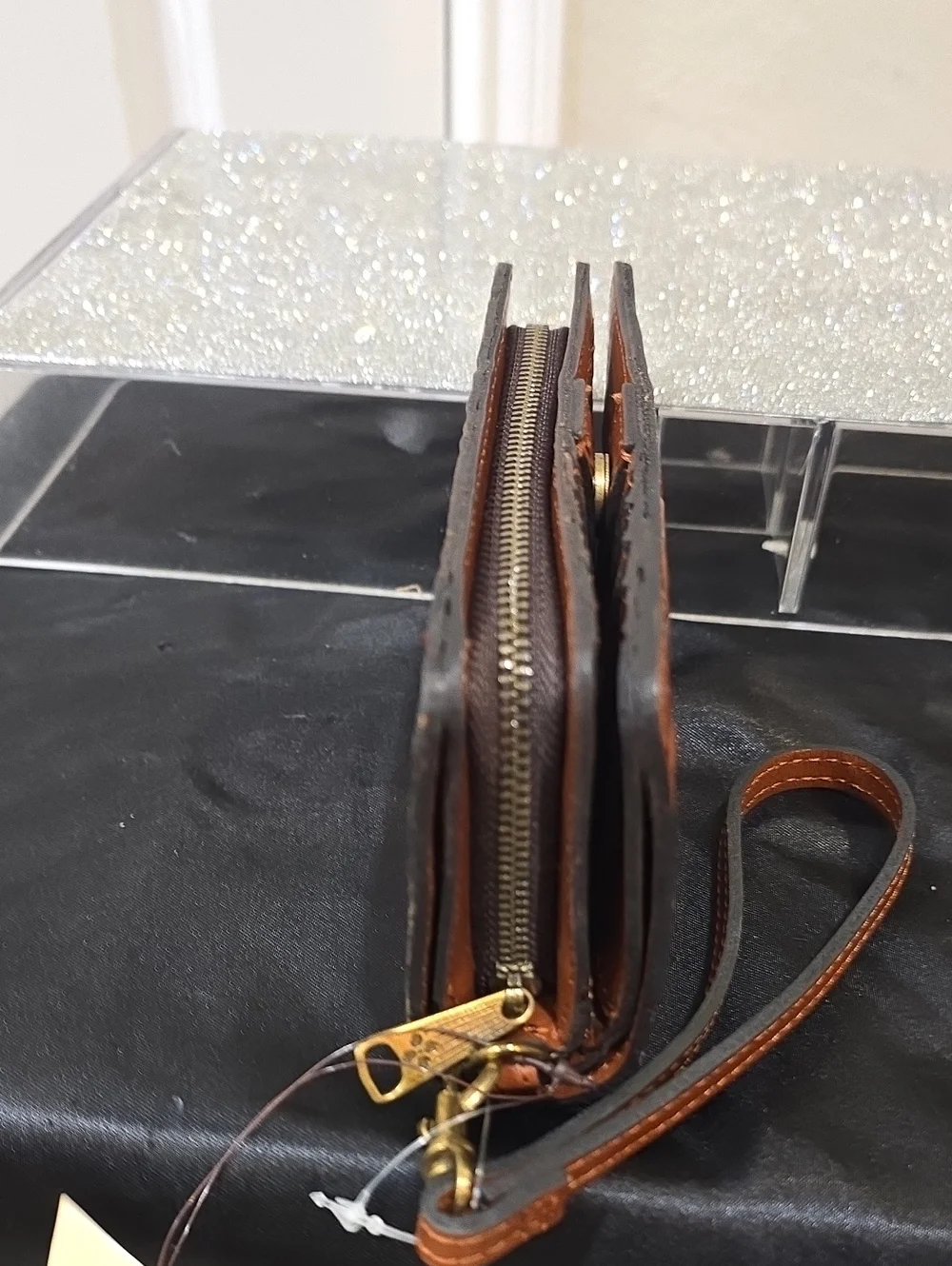 Patricia Nash Embossed Leather Wristlet Wallet in Cognac